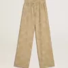 Dampyjamasbyxor i beige jacquard med blommönster Dampyjamasbyxor i beige jacquard med blommönster
