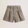 Damshorts i ecrubrun fiskbensmönstrad ull