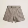 Damshorts i ecrubrun fiskbensmönstrad ull