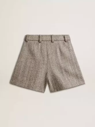 Damshorts i ecrubrun fiskbensmönstrad ull