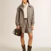 Damshorts i ecrubrun fiskbensmönstrad ull