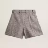 Damshorts i ecrubrun fiskbensmönstrad ull