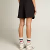 Damshorts i svart ullgabardin med midjebälte