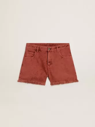 Damshorts i tegelröd denim med broderi Golden Mediterraneo