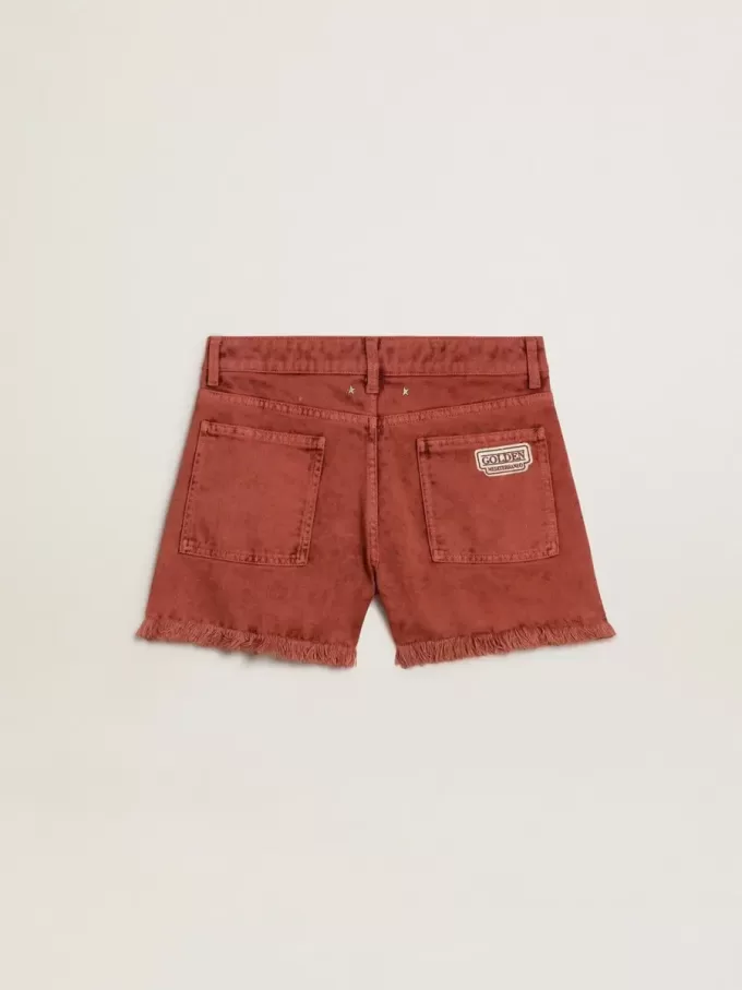 Damshorts i tegelröd denim med broderi Golden Mediterraneo Damshorts i tegelröd denim med broderi Golden Mediterraneo