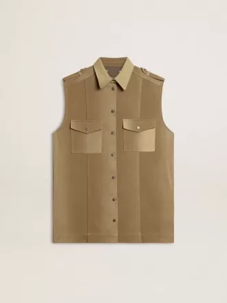 Damskjortklänning i sandfärgat denim med militära detaljer