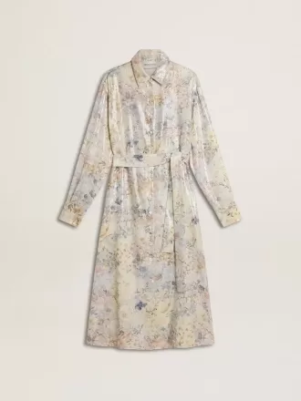 Damskjortklänning med flerfärgat blommönster med paljetter