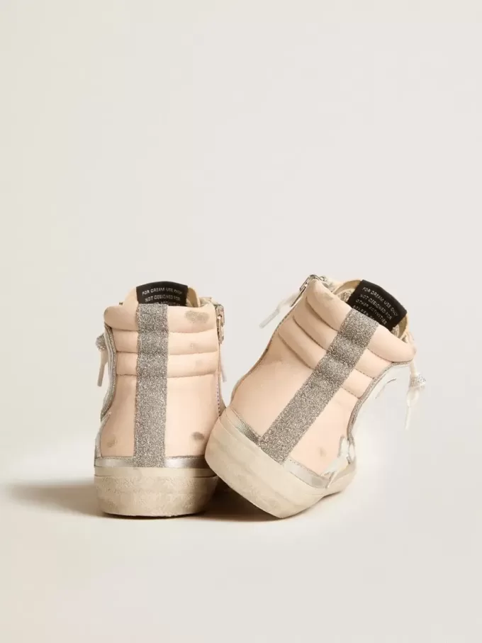 Damsko Slide LTD i rosa nappaläder med vit stjärna och Swarovski-insatser