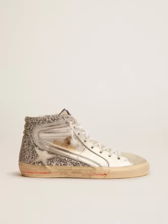 Damskor med laminerad läderöverdel och silverglitter