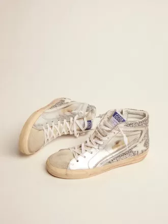 Damskor med laminerad läderöverdel och silverglitter