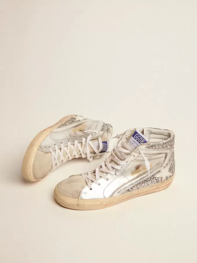 Damskor med laminerad läderöverdel och silverglitter Damskor med laminerad läderöverdel och silverglitter