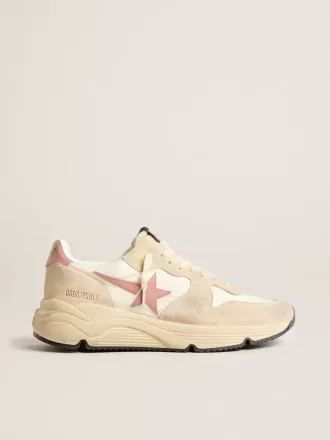 Damskor med löparsula i beige nylon med rosa läderstjärna och hälflik