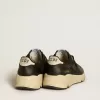 Damskor Running Sole i svart glitter med läderstjärna och nubuckklackflik Damskor Running Sole i svart glitter med läderstjärna och nubuckklackflik