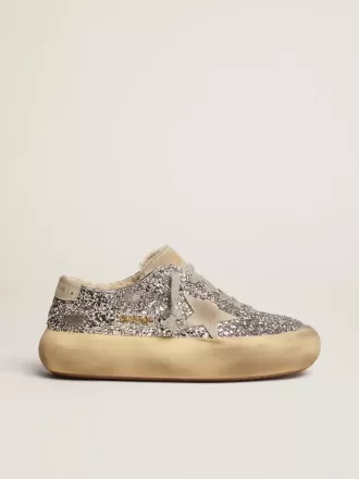 Damskor Space-Star i silverglitter med foder av fårskinn