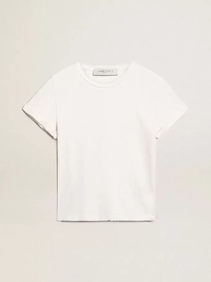 Distressed regular-fit dam-T-shirt i vitt Distressed regular-fit dam-T-shirt i vitt