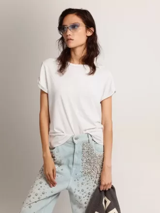 Distressed regular-fit dam-T-shirt i vitt