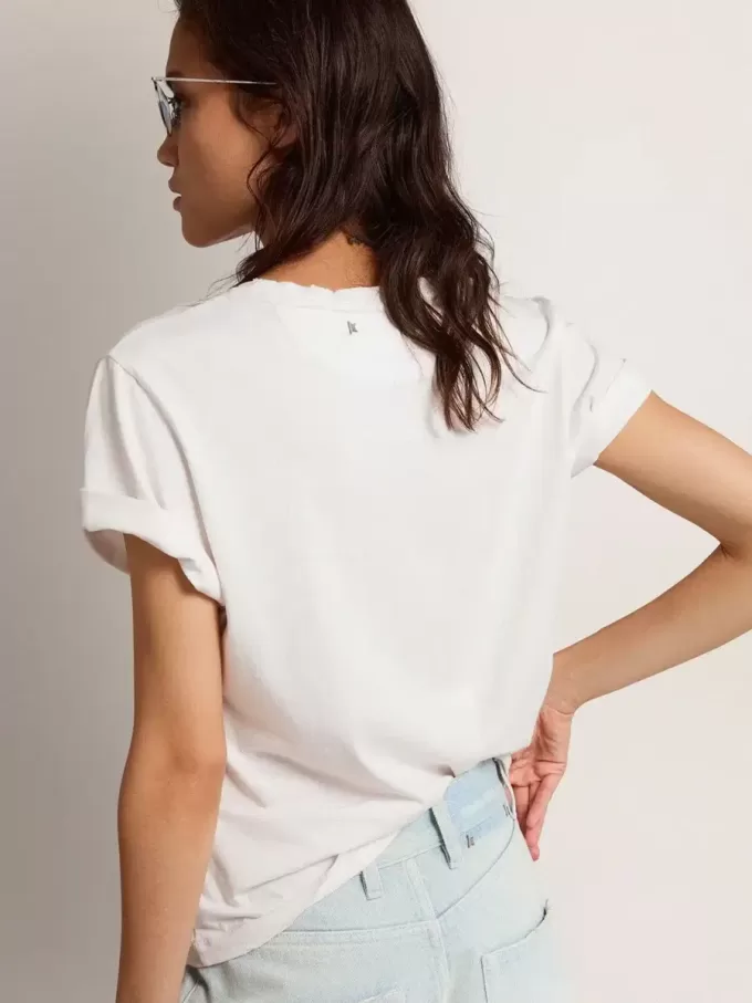 Distressed regular-fit dam-T-shirt i vitt Distressed regular-fit dam-T-shirt i vitt