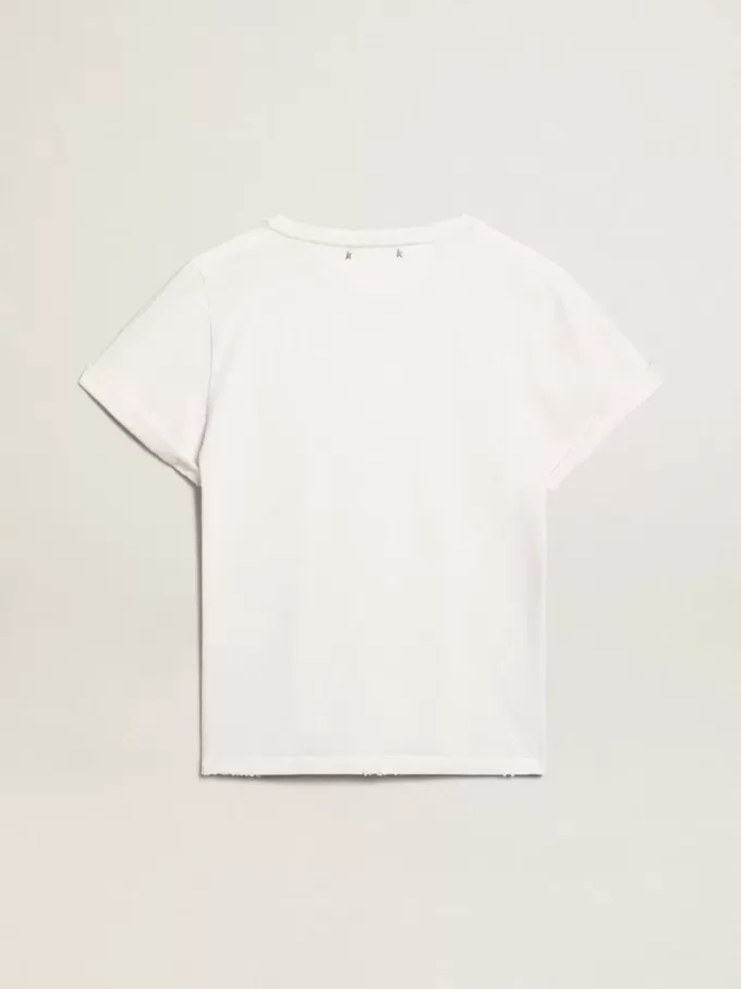 Distressed regular-fit dam-T-shirt i vitt Distressed regular-fit dam-T-shirt i vitt