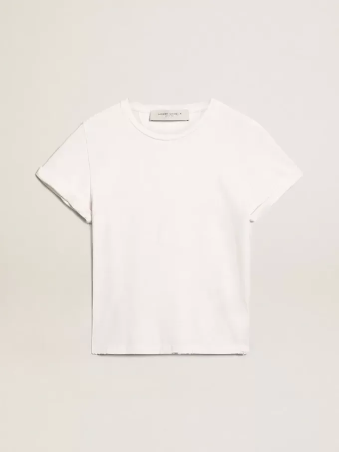 Distressed slim-fit dam-T-shirt i vitt