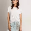 Distressed slim-fit dam-T-shirt i vitt