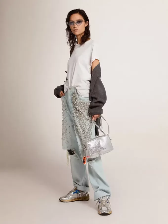 Distressed slim-fit dam-T-shirt i vitt