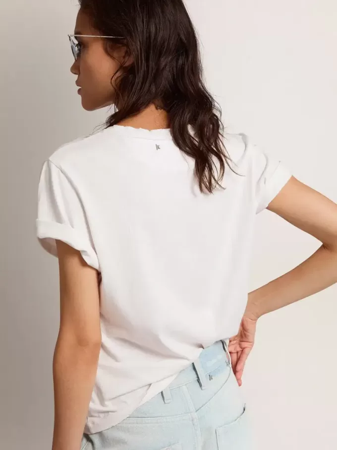 Distressed slim-fit dam-T-shirt i vitt