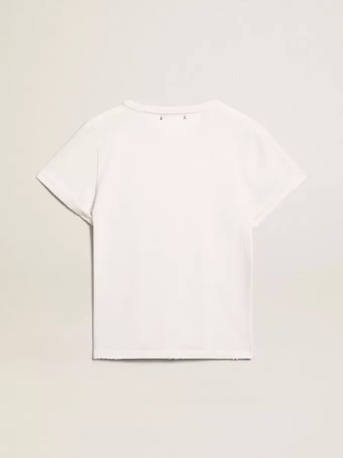 Distressed slim-fit dam-T-shirt i vitt