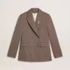 Dubbelknäppt damblazer i beige chevronullblandning Dubbelknäppt damblazer i beige chevronullblandning