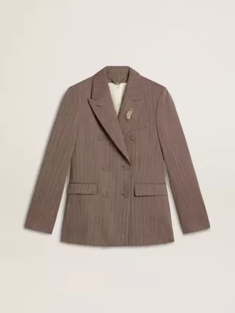 Dubbelknäppt damblazer i beige chevronullblandning