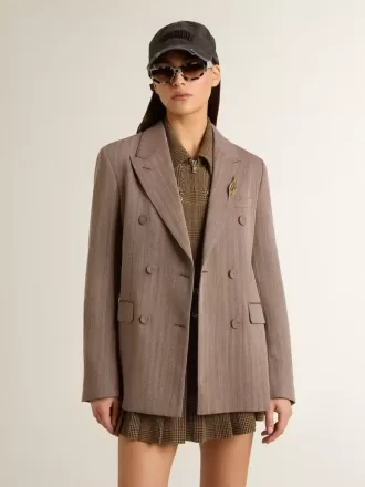 Dubbelknäppt damblazer i beige chevronullblandning