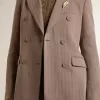 Dubbelknäppt damblazer i beige chevronullblandning Dubbelknäppt damblazer i beige chevronullblandning