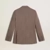 Dubbelknäppt damblazer i beige chevronullblandning Dubbelknäppt damblazer i beige chevronullblandning