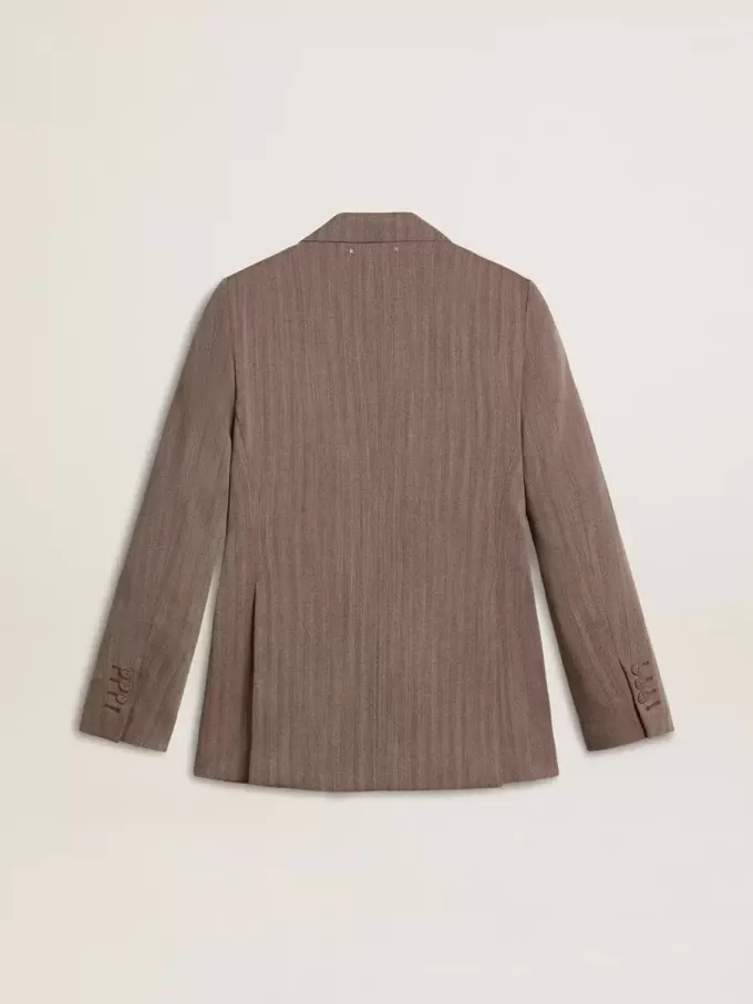 Dubbelknäppt damblazer i beige chevronullblandning Dubbelknäppt damblazer i beige chevronullblandning