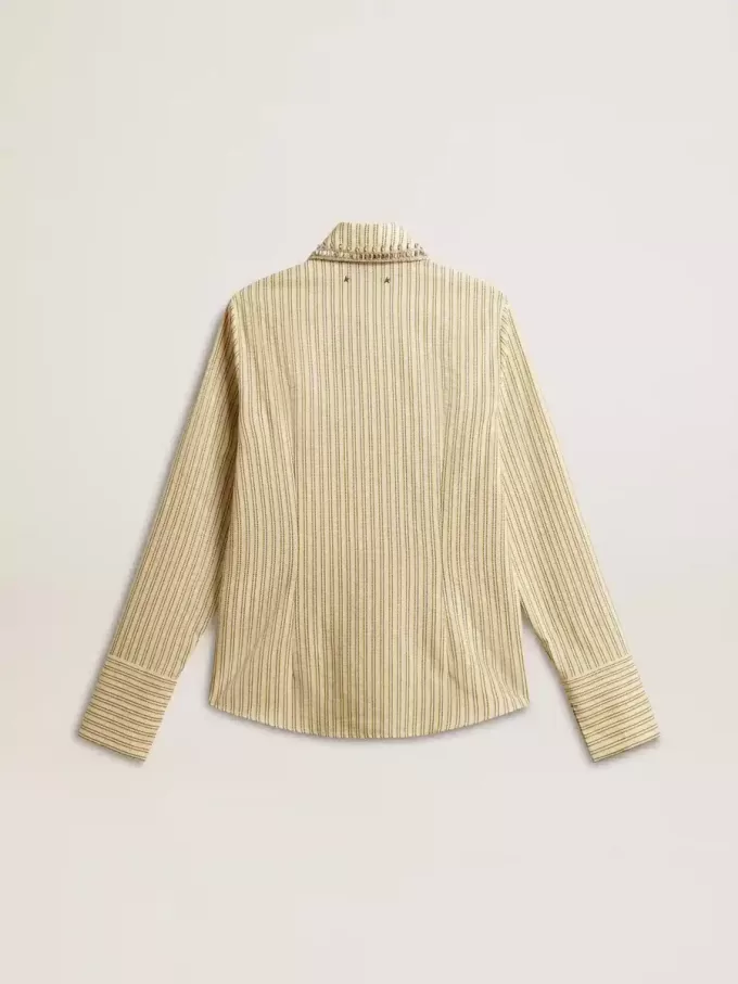 Ecru skjorta med ränder och broderade kristaller Ecru skjorta med ränder och broderade kristaller