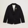 Enkelknäppt blazer för herr i mörkblå ullgabardin Enkelknäppt blazer för herr i mörkblå ullgabardin