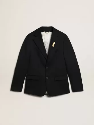 Enkelknäppt blazer för herr i mörkblå ullgabardin
