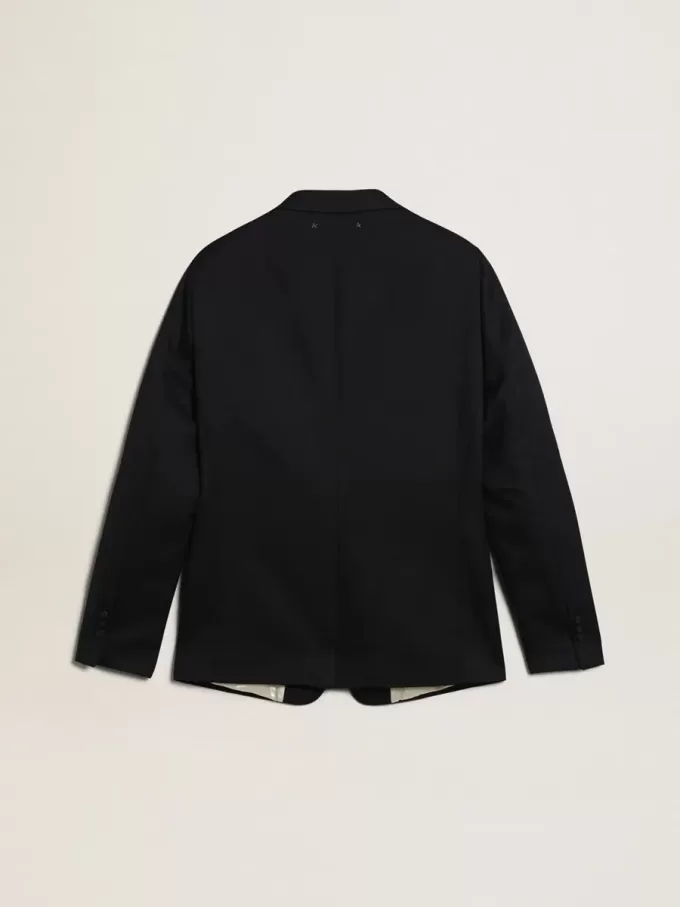 Enkelknäppt blazer för herr i mörkblå ullgabardin Enkelknäppt blazer för herr i mörkblå ullgabardin