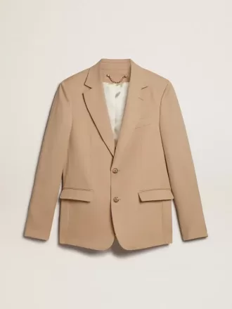Enkelknäppt blazer i sandfärg med hornknappar