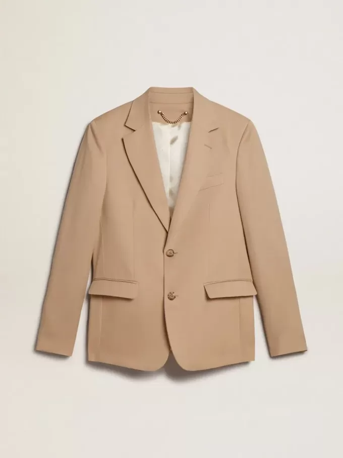 Enkelknäppt blazer i sandfärg med hornknappar Enkelknäppt blazer i sandfärg med hornknappar