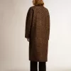 Enkelknäppt cocoon-kappa för dam i ull med jacquardmönster Enkelknäppt cocoon-kappa för dam i ull med jacquardmönster