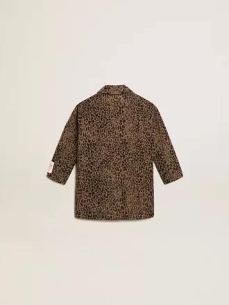 Enknäppt kappa i ull med jacquardmönster i djurmotiv för flickor