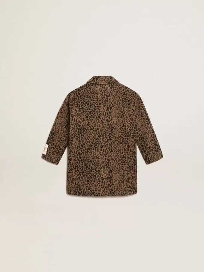 Enknäppt kappa i ull med jacquardmönster i djurmotiv för flickor