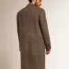 Enknäppt ullkappa för herr i beige och grå fiskbensmönster Enknäppt ullkappa för herr i beige och grå fiskbensmönster