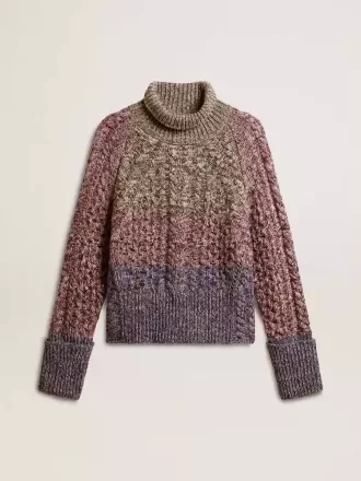 Flerfärgad damtröja med hög hals och moulinégarn