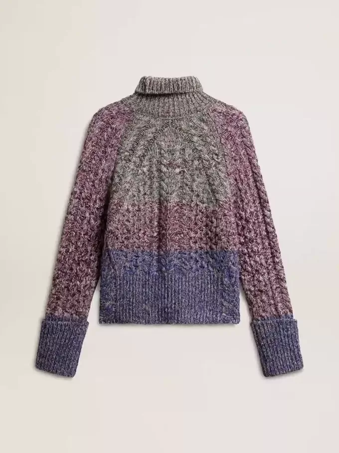 Flerfärgad damtröja med hög hals och moulinégarn Flerfärgad damtröja med hög hals och moulinégarn