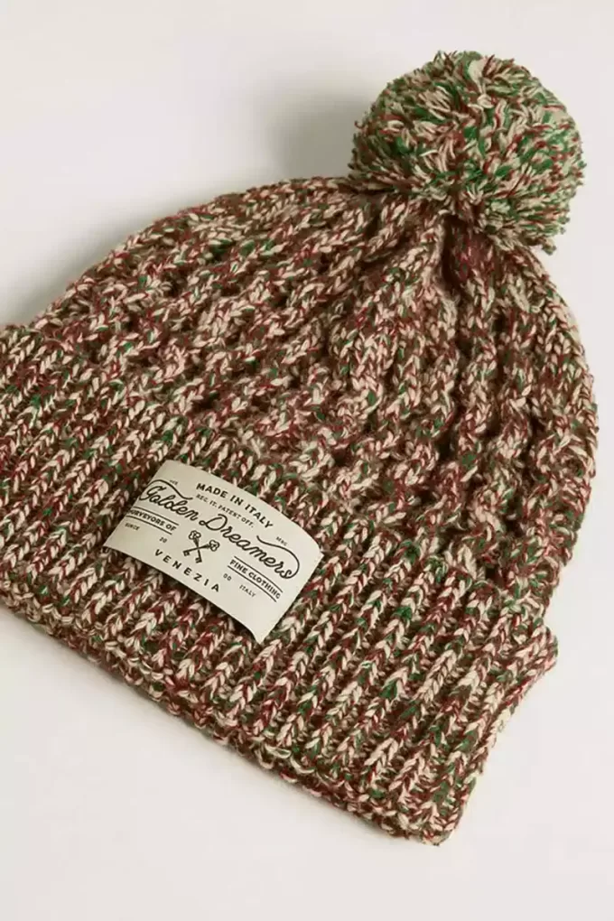 Flerfärgad ullmössa med pompom