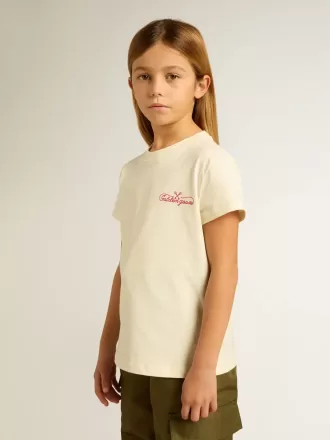 Flick-T-shirt i bomull i slitet vitt med röd brodyr på bröstet
