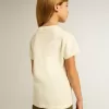 Flick-T-shirt i bomull i slitet vitt med röd brodyr på bröstet
