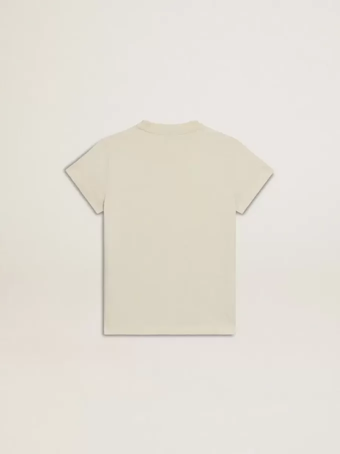 Flick-T-shirt i bomull i slitet vitt med röd brodyr på bröstet