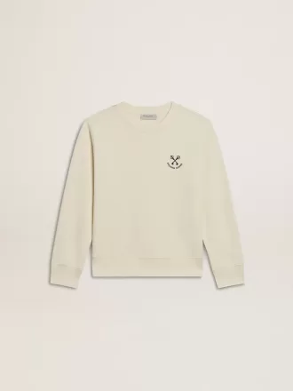 Flick-T-shirt i slitet vitt med broderi på framsidan och tryck på baksidan
